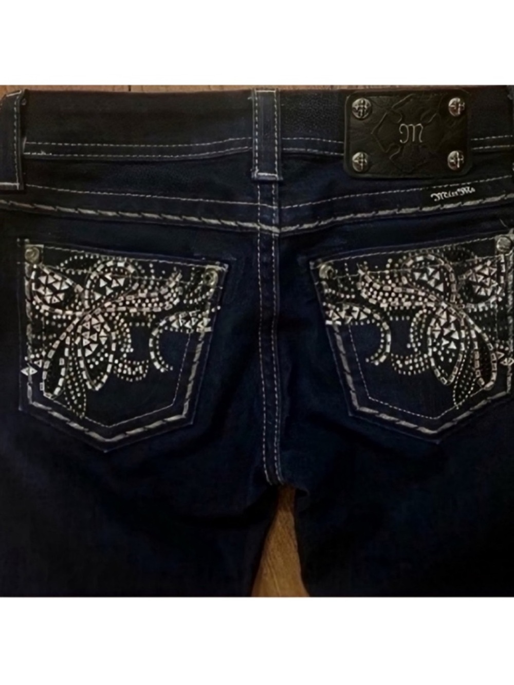Worn Once Vintage Gorgeous Miss Me Boot Jeans Embellished Pockets 31” Inseam